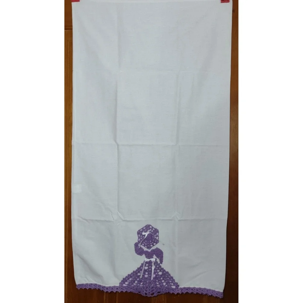 Vintage Westpoint Stevens Pillowcase Sunbonnet Sue Crochet Lace Purple White 2pc